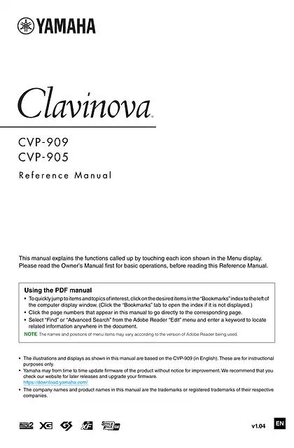 yamaha雅马哈CVP-909_CVP-905 Reference Manual